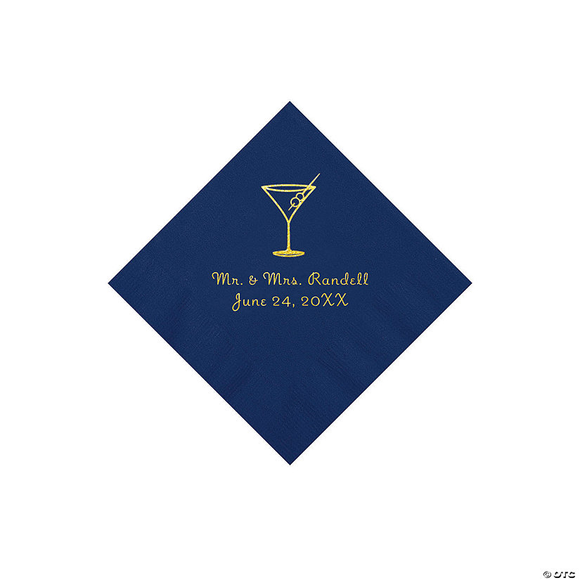 Navy Martini Glass Personalized Napkins with Gold Foil - Beverage Image Thumbnail
