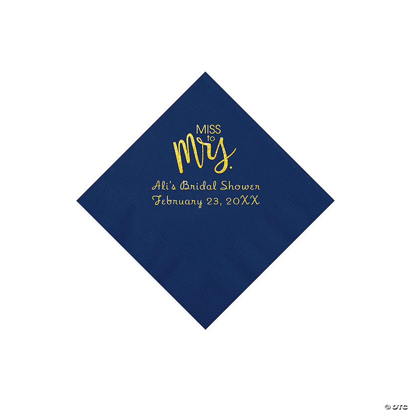 Navy Miss to Mrs. Personalized Napkins with Gold Foil - Beverage Image Thumbnail
