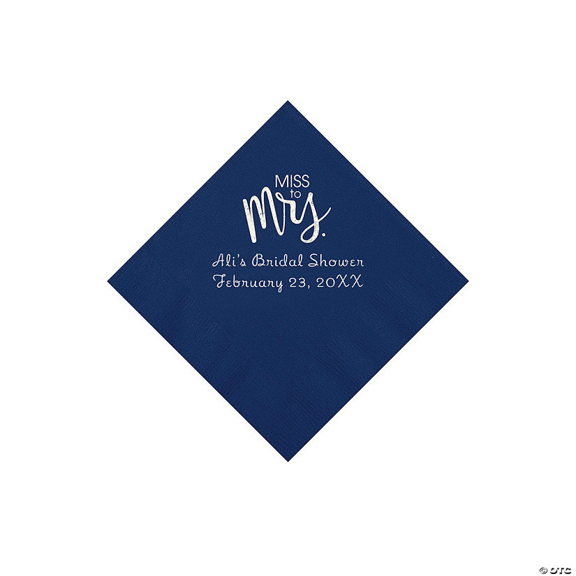 Navy Miss to Mrs. Personalized Napkins with Silver Foil - Beverage Image Thumbnail