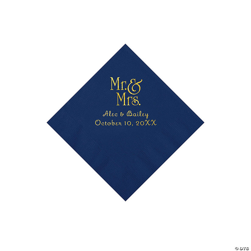 Navy Mr. & Mrs. Personalized Napkins with Gold Foil - 50 Pc. Beverage Image Thumbnail