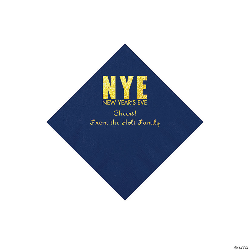 Navy New Year&#8217;s Eve Personalized Napkins with Gold Foil - Beverage Image Thumbnail