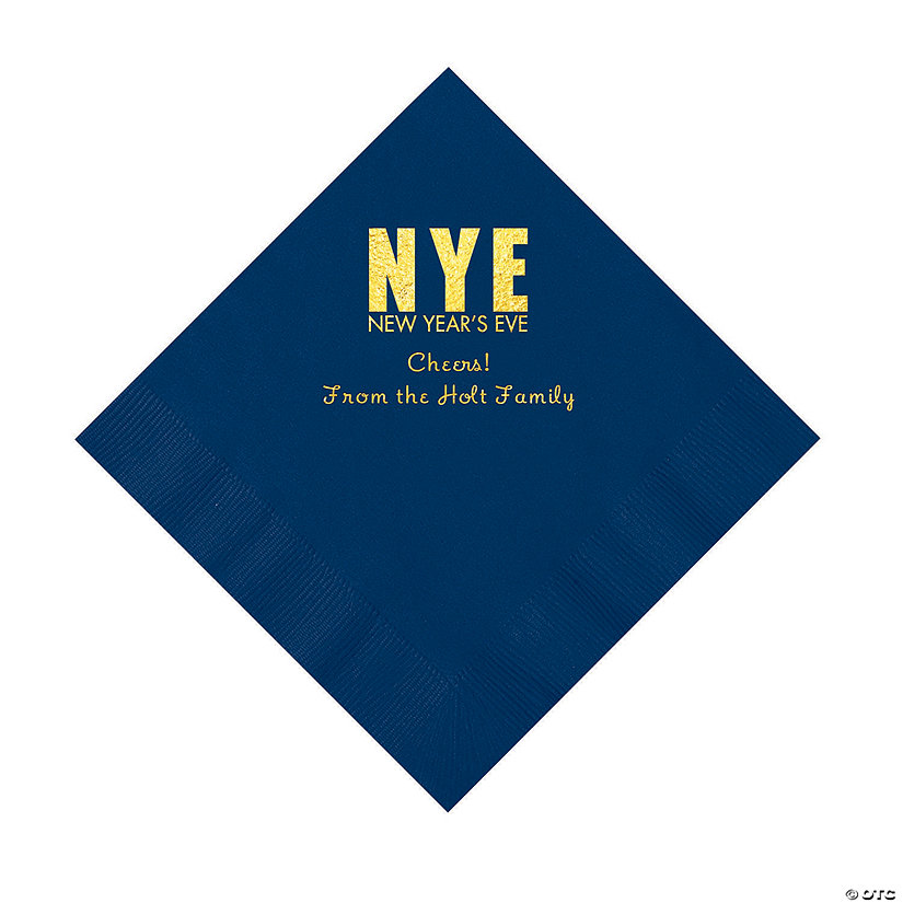 Navy New Year&#8217;s Eve Personalized Napkins with Gold Foil - Luncheon Image Thumbnail