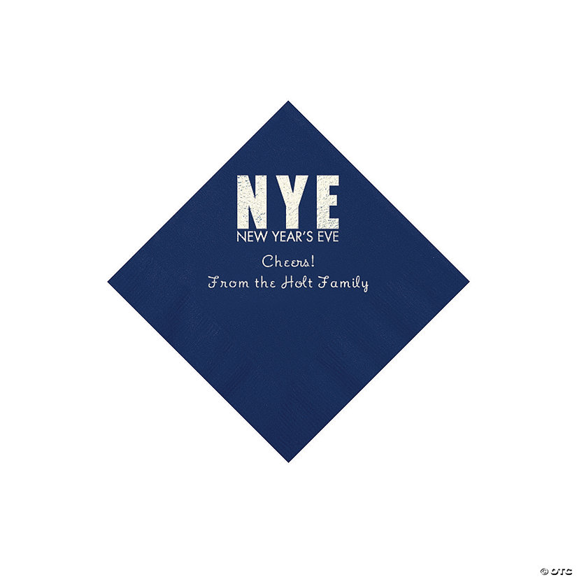 Navy New Year&#8217;s Eve Personalized Napkins with Silver Foil - Beverage Image Thumbnail