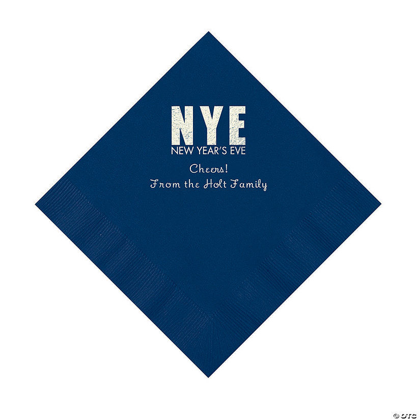 Navy New Year&#8217;s Eve Personalized Napkins with Silver Foil - Luncheon Image Thumbnail