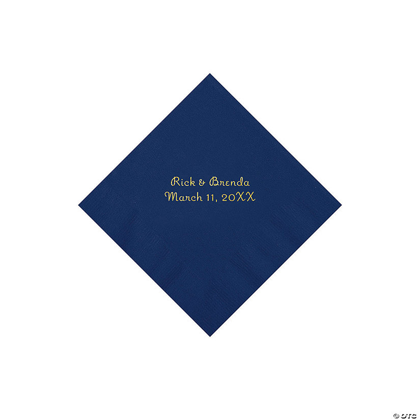 Navy Personalized Napkins with Gold Foil - Beverage Image