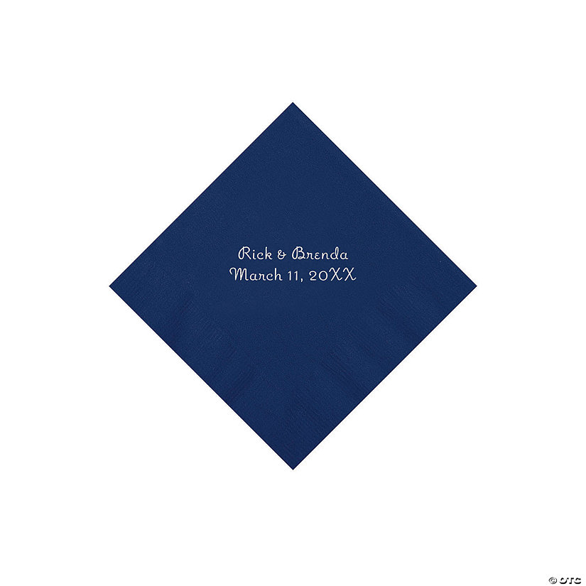 Navy Personalized Napkins with Silver Foil Beverage Oriental Trading
