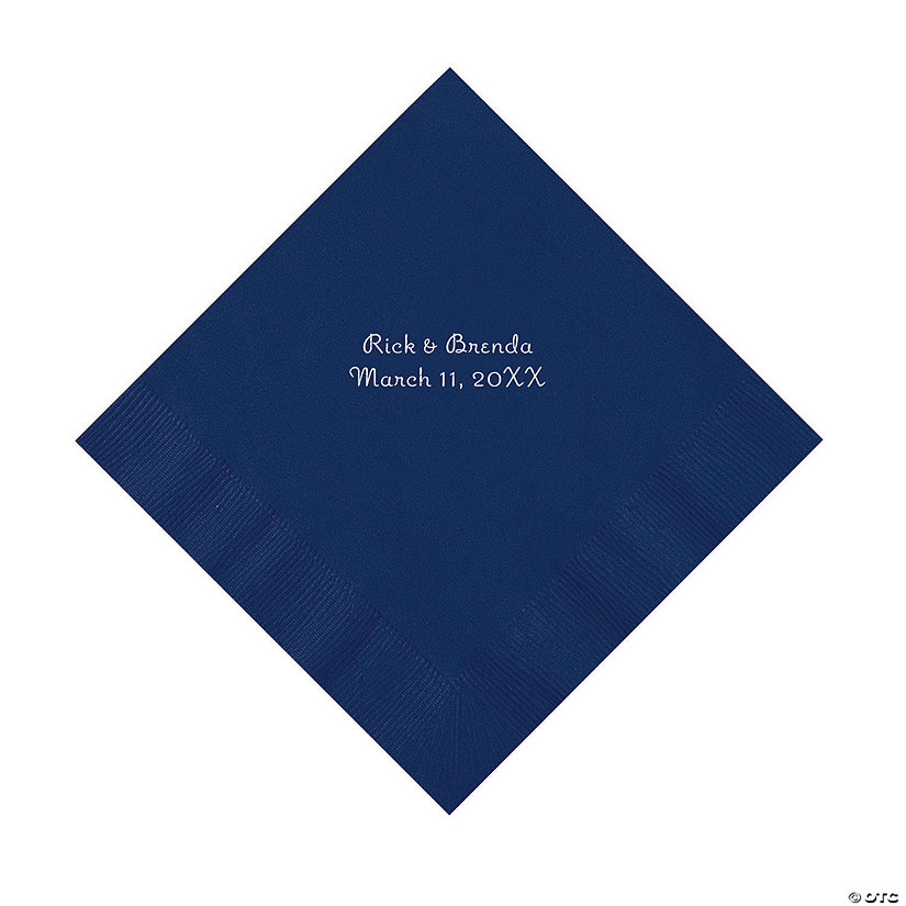 Navy Personalized Napkins with Silver Foil - Luncheon Image Thumbnail