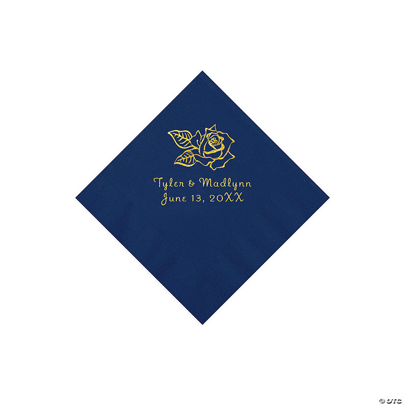 Navy Rose Personalized Napkins with Gold Foil - Beverage Image Thumbnail