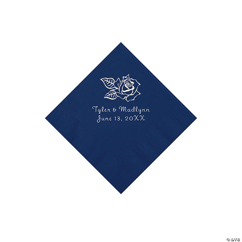 Navy Rose Personalized Napkins with Silver Foil - Beverage Image Thumbnail