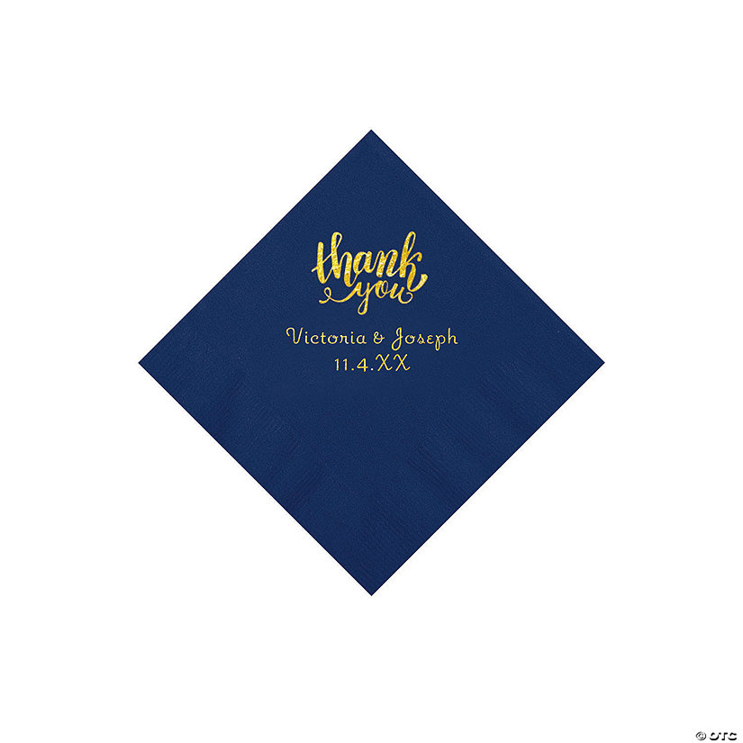 Navy Thank You Personalized Napkins with Gold Foil - Beverage Image Thumbnail