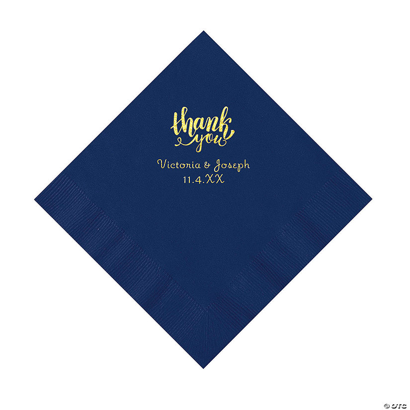 Navy Thank You Personalized Napkins with Gold Foil - Luncheon Image Thumbnail