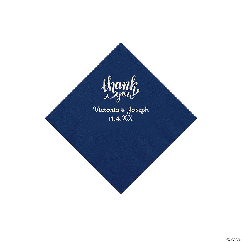 Navy Thank You Personalized Napkins with Silver Foil - Beverage Image Thumbnail