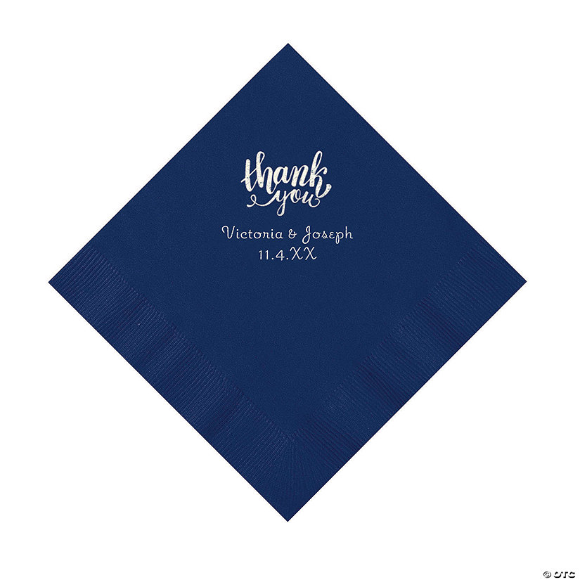 Navy Thank You Personalized Napkins with Silver Foil - Luncheon Image Thumbnail