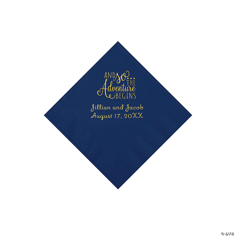 Navy The Adventure Begins Personalized Napkins with Gold Foil - Beverage Image Thumbnail