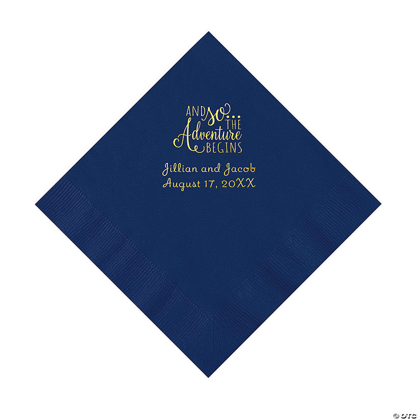 Navy The Adventure Begins Personalized Napkins with Gold Foil - Luncheon Image Thumbnail