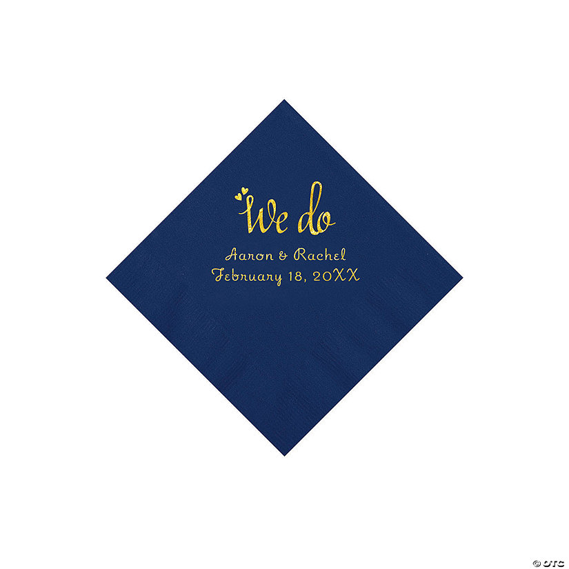 Navy We Do Personalized Napkins with Gold Foil - Beverage Image Thumbnail