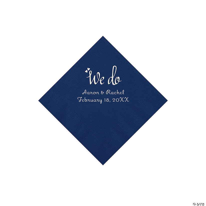 Navy We Do Personalized Napkins with Silver Foil - Beverage Image Thumbnail