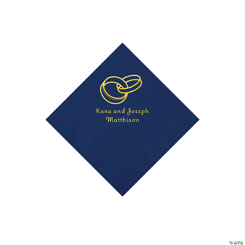 Navy Wedding Ring Personalized Napkins with Gold Foil - 50 Pc. Beverage Image Thumbnail