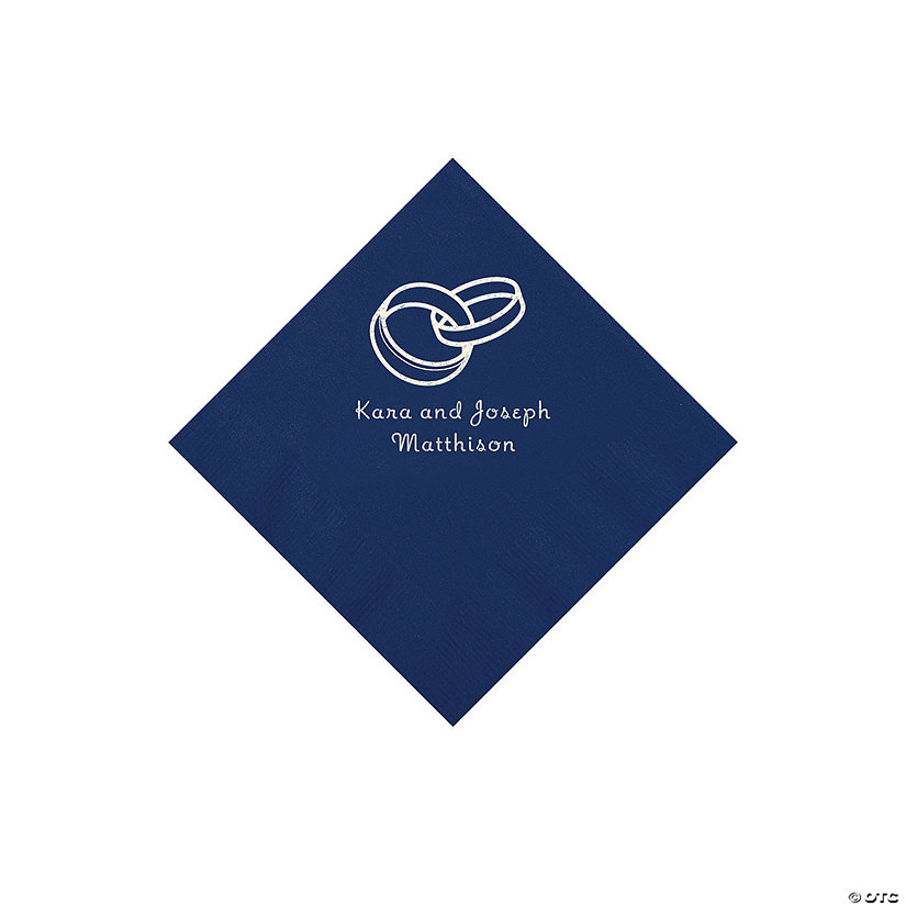Navy Wedding Ring Personalized Napkins with Silver Foil - 50 Pc. Beverage Image Thumbnail