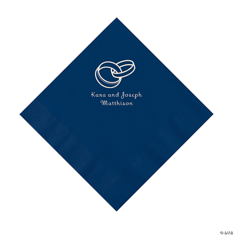 Navy Wedding Ring Personalized Napkins with Silver Foil - 50 Pc. Luncheon Image Thumbnail