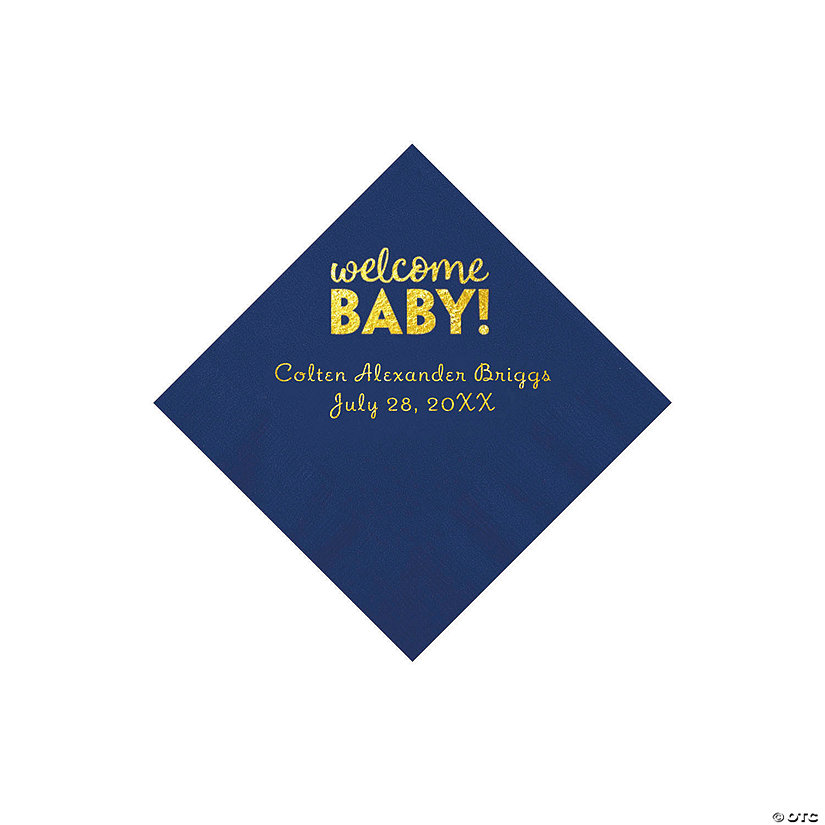 Navy Welcome Baby Personalized Napkins with Gold Foil - 50 Pc. Beverage Image Thumbnail
