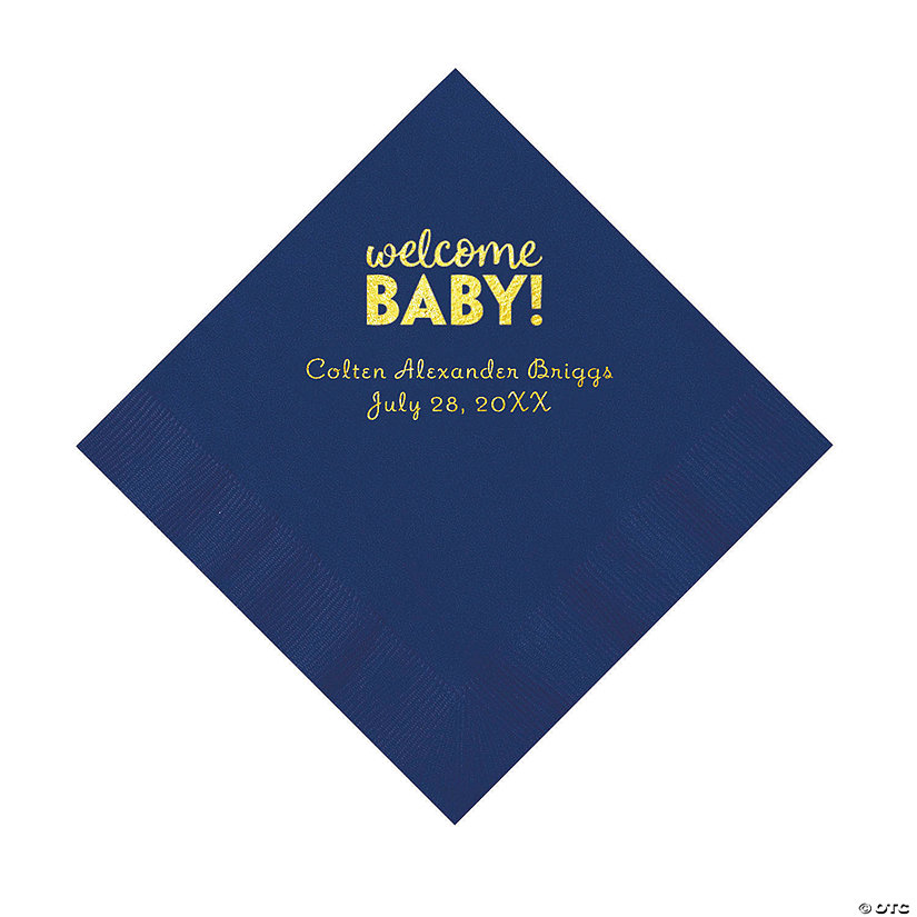 Navy Welcome Baby Personalized Napkins with Gold Foil &#8211; 50 Pc. Luncheon Image Thumbnail