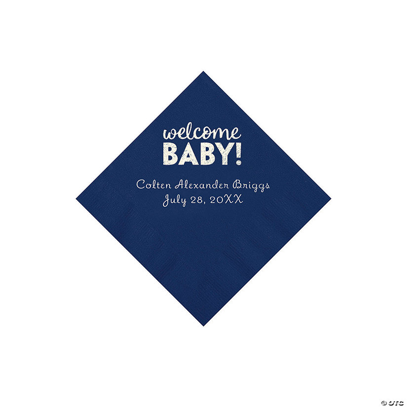 Navy Welcome Baby Personalized Napkins with Silver Foil - 50 Pc. Beverage Image Thumbnail