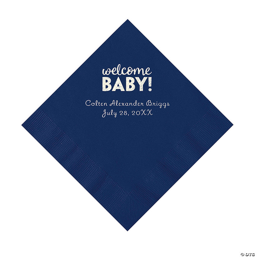 Navy Welcome Baby Personalized Napkins with Silver Foil &#8211; 50 Pc. Luncheon Image Thumbnail