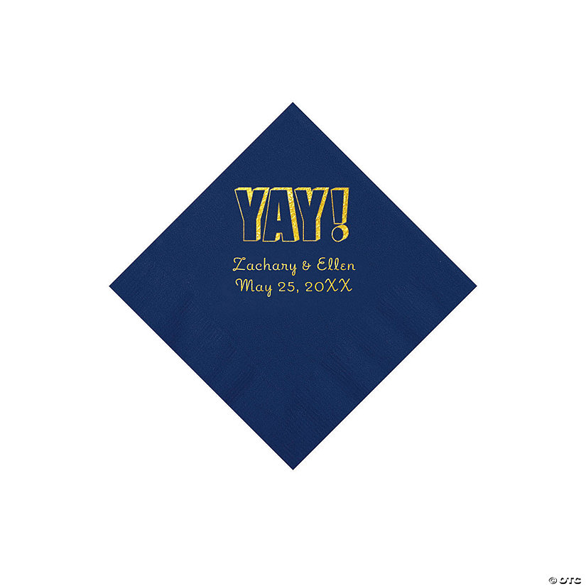Navy Yay Personalized Napkins with Gold Foil - Beverage Image Thumbnail