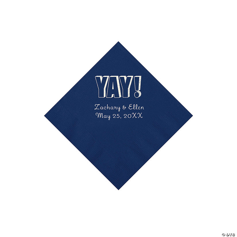 Navy Yay Personalized Napkins with Silver Foil - Beverage Image Thumbnail