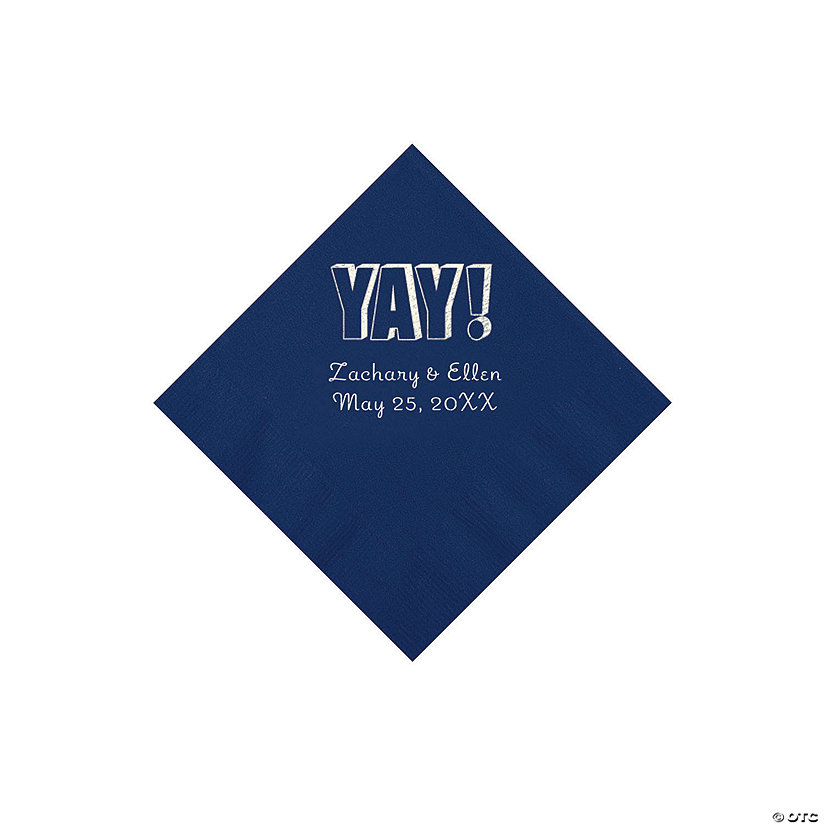 Navy Yay Personalized Napkins with Silver Foil - Beverage Image