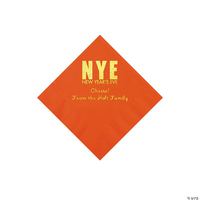 Orange New Year&#8217;s Eve Personalized Napkins with Gold Foil - Beverage Image Thumbnail