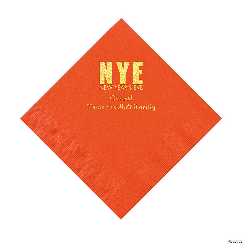 Orange New Year&#8217;s Eve Personalized Napkins with Gold Foil - Luncheon Image Thumbnail