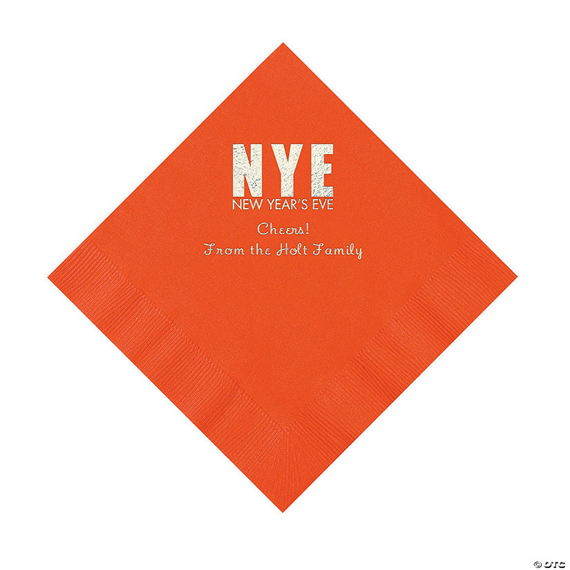 Orange New Year&#8217;s Eve Personalized Napkins with Silver Foil - Luncheon Image Thumbnail