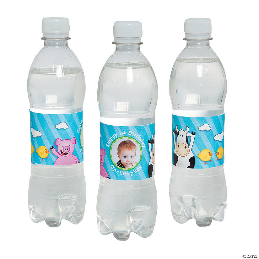 Personalized 1st Birthday Farm Party Photo Water Bottle Labels - 25 Pc. Image Thumbnail