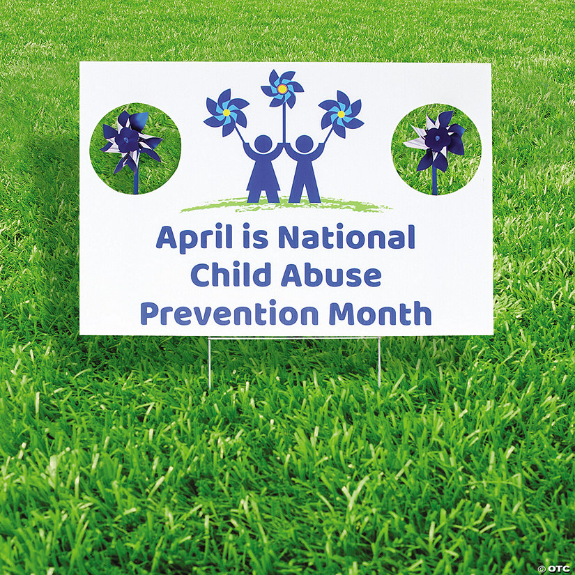 Personalized 24" x 16" Child Abuse Awareness Yard Sign With Pinwheels Kit Image