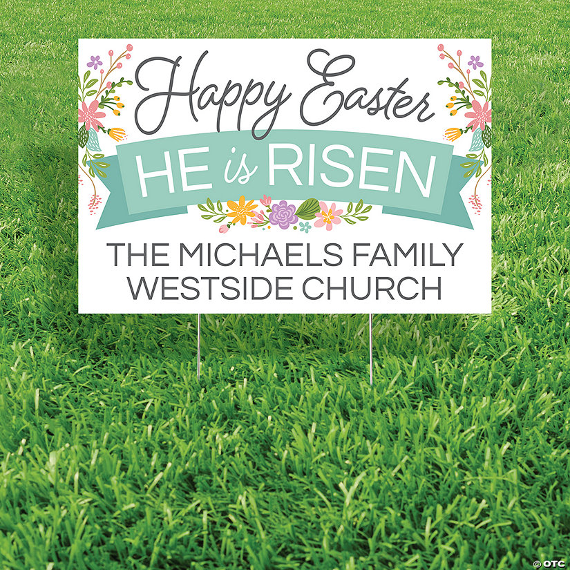Personalized 24" x 16" He Is Risen Happy Easter Yard Sign Image Thumbnail