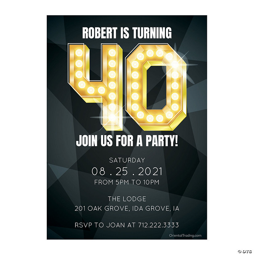 Personalized 40th Birthday Invitations - 10 Pc. Image Thumbnail