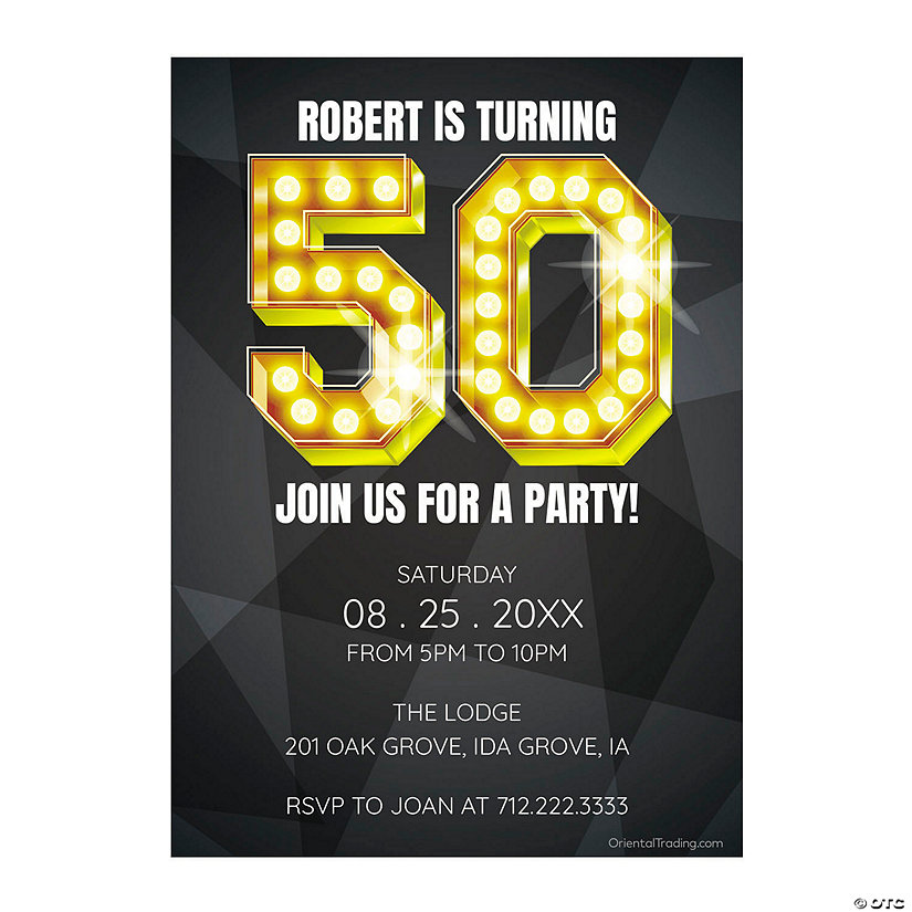 Personalized 50th Birthday Invitations - 10 Pc. Image