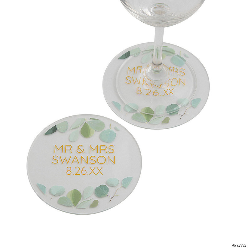 Personalized Acrylic Round Eucalyptus Coasters - 12 Pc. Image