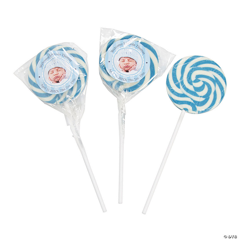 Personalized Baby Boy Announcement Swirl Lollipops - 24 Pc. Image Thumbnail