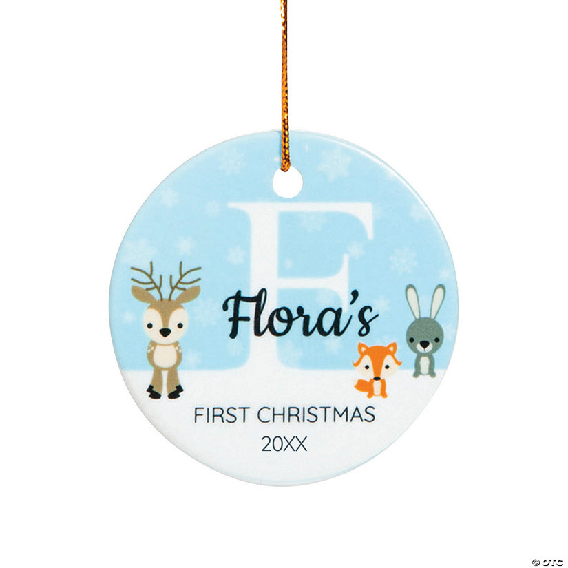 Personalized Baby&#8217;s First Christmas Woodland Animals Ceramic Ornament Image Thumbnail