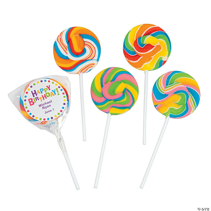 Personalized Birthday Celebration Swirl Lollipops - 24 Pc. Image Thumbnail