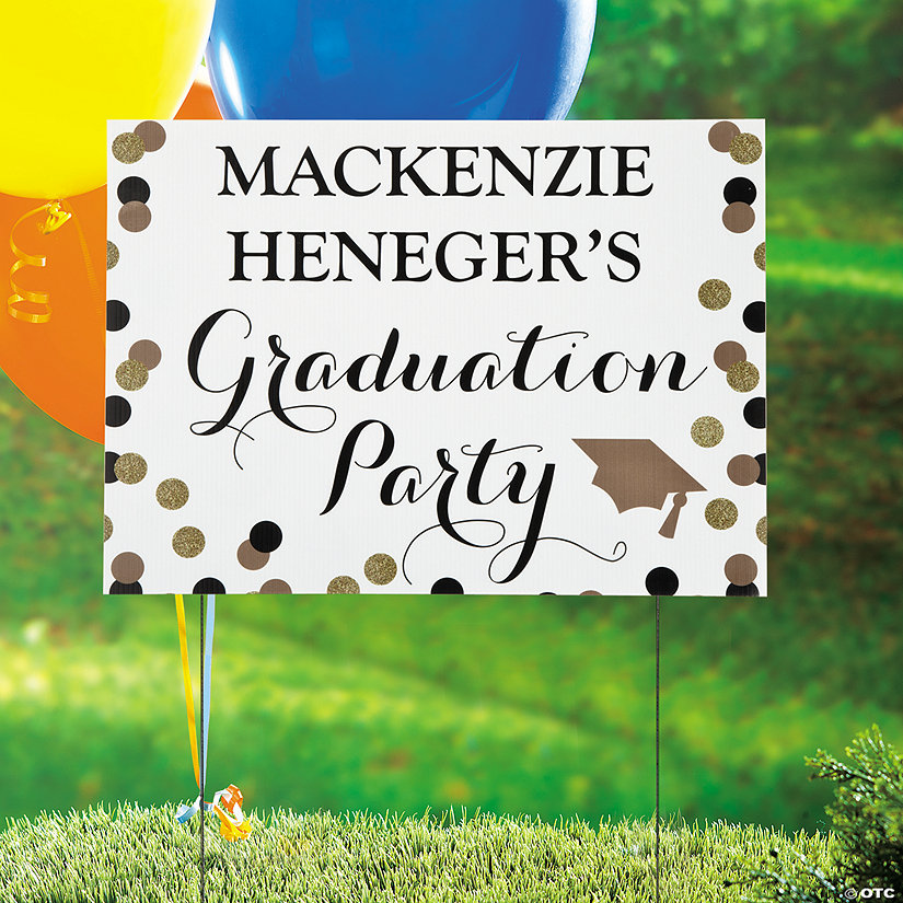 Personalized Black & Gold Graduation Yard Sign Oriental Trading