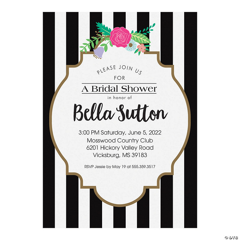 Personalized Black & White Bridal Shower Invitations - 10 Pc. Image Thumbnail