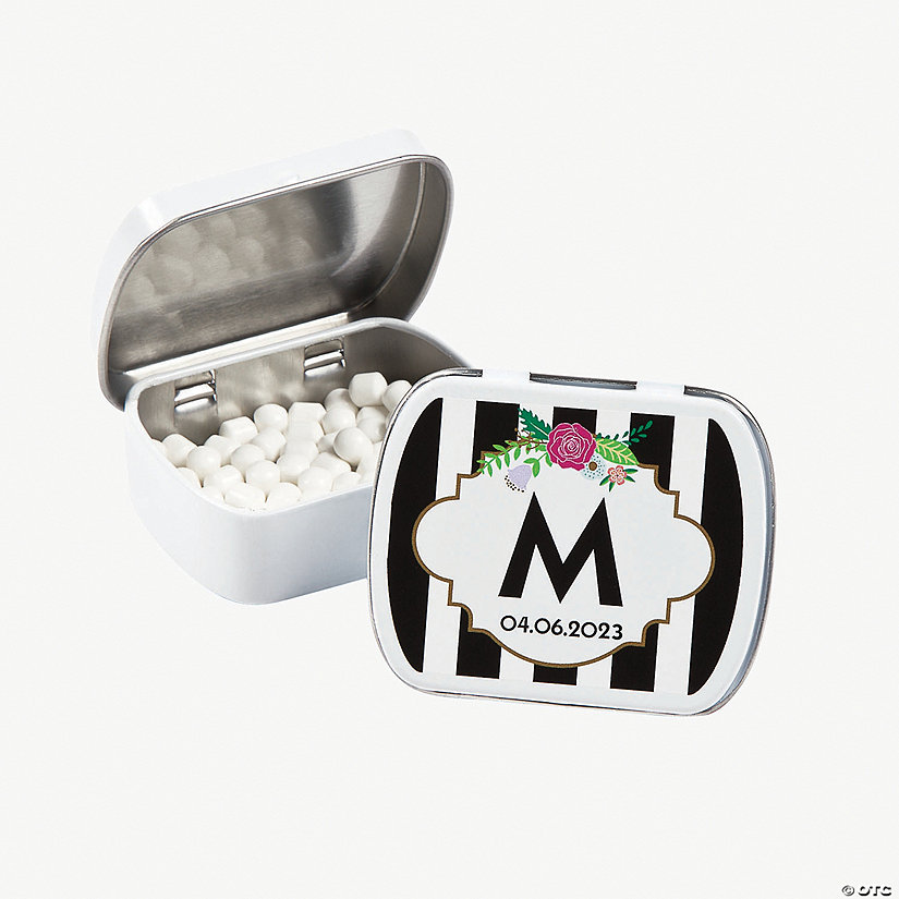 Personalized Black & White Striped Monogrammed Mint Tins - 24 Pc. Image Thumbnail
