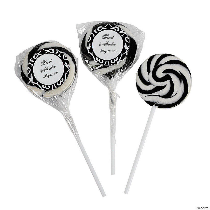 Personalized Black & White Swirl Lollipops - 24 Pc. Image Thumbnail