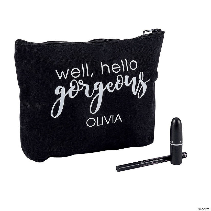 Personalized Black Hello Gorgeous Makeup Bag Image Thumbnail