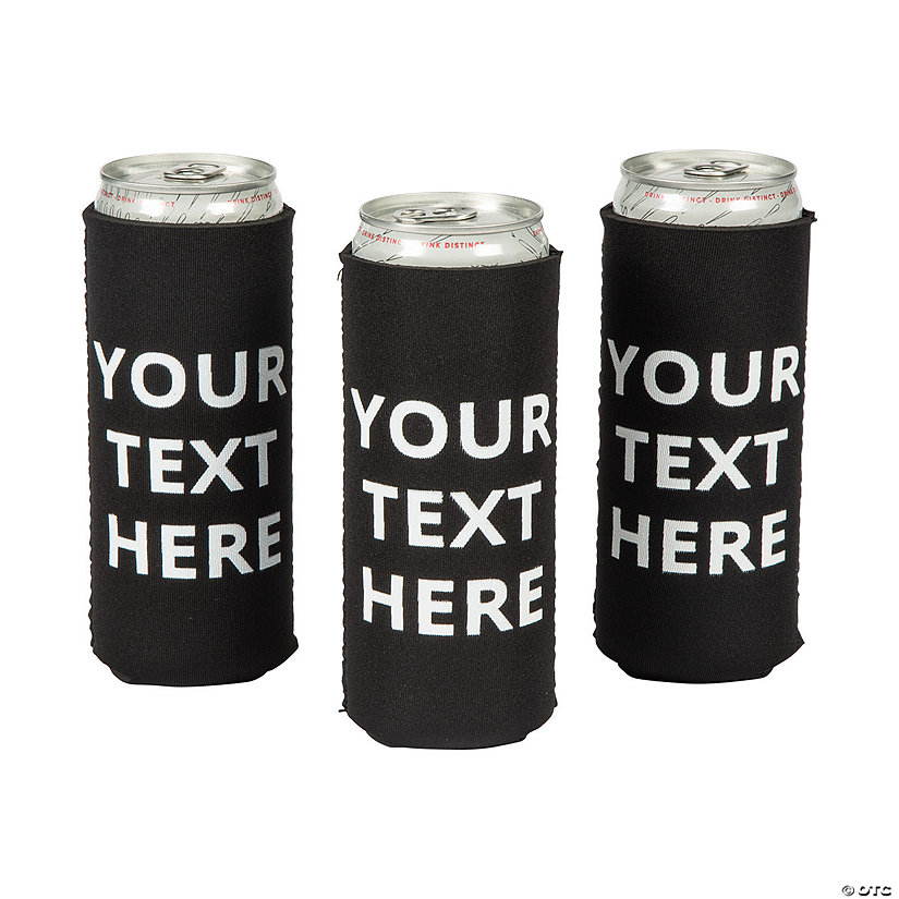 Personalized Black Premium Open Text Slim Fit Can Coolers - 48 Pc. Image Thumbnail