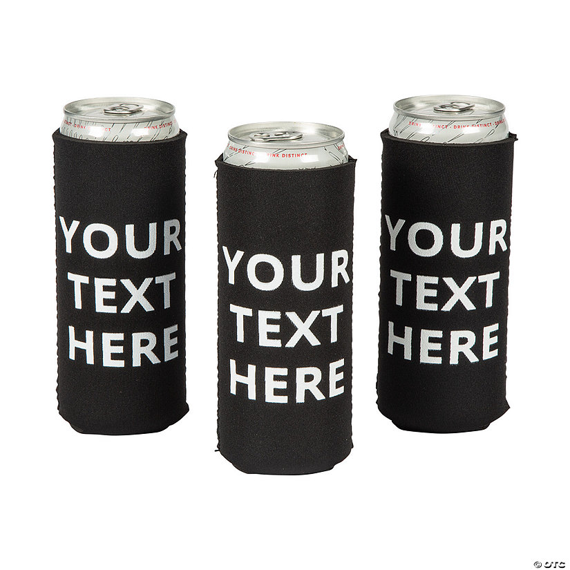 Personalized Black Premium Open Text Slim Fit Can Coolers - 48 Pc. Image